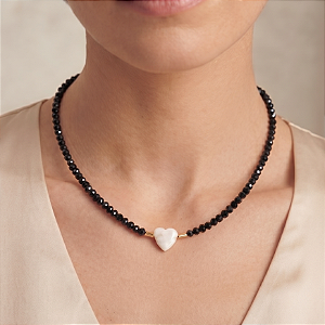 Colar Rondel Jade Preto e Madrepérola
