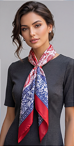 Colar Lenço G Vermelho e Azul com Passante