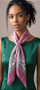 Colar Lenço Rosa G com Passante Banhado