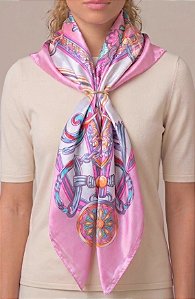 Colar Lenço Rosa G com Passante