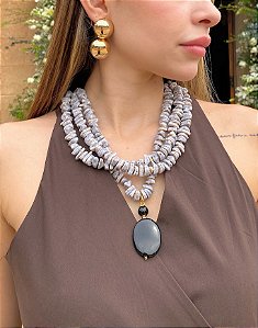Maxi Colar Resina e Obsidiana Negra