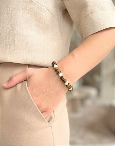 Pulseira Olho de Tigre e Howlita Branca
