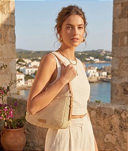 Bolsa Média Palha Clara e Nude
