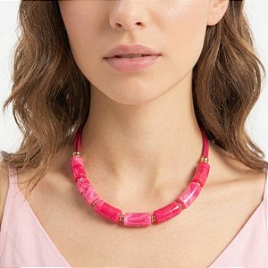 Colar Tubos Resina Pink