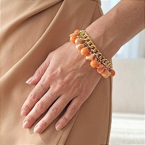 Pulseira Pingentes Howlita Laranja e Coral