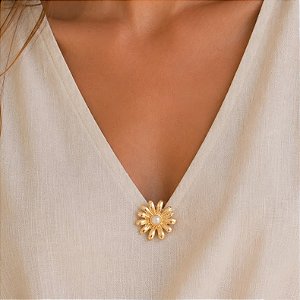 Broche Banhado Flor e Pérola