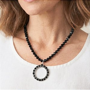 Colar Cristal Preto e Prata