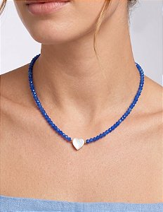 Colar Rondel Jade Azul e Madrepérola