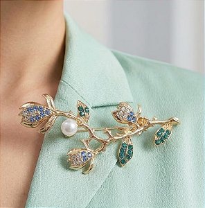 Broche Ramo Flor Azul | 6cm