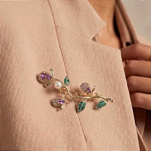 Broche Ramo Flor Rosa | 6 cm