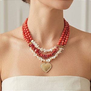 Maxi Colar Coral e Madrepérola