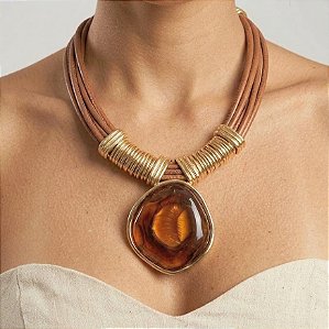 Maxi Colar Marrom e Dourado