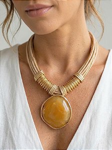 Maxi Colar Nude e Dourado