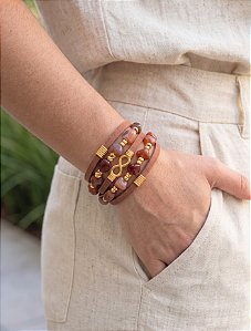 Pulseira Fecho de Imã Ágata Marrom Natural