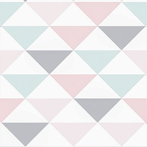 Papel de Parede Adesivo Triângulos Rosa, Cinza e Verde
