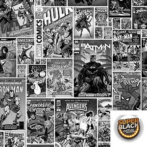 Papel de Parede Adesivo Quadrinhos Super heróis Marvel Dc Preto e Branco