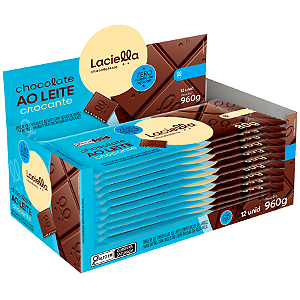 BARRA CHOCO AO LEITE CROCANTE ZERO 12 X 80G LACIELLA