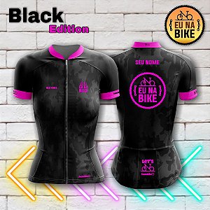 Camisa de ciclismo feminina @eunabike [Black Edition] com seu nome