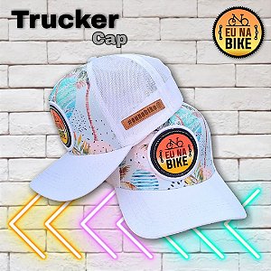 Boné snapback @eunabike [Trucker Cap] branco com estampa