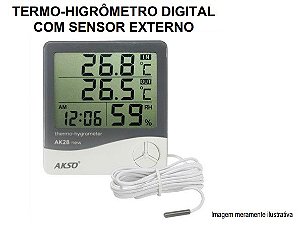 TERMOHIGROMETRO DIGITAL C/SENSOR EXTERNO E RELÓGIO