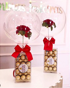 Kit Ferrero Rocher caixa de acrílico com Rosa artificial- Código 0251
