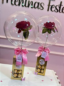Caixa de ferreiro rocher com 8 unid , Balão e Flor Artificial mais tag personalizada - Código 0315