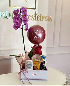 Cesta de café da manhã com orquídea natural - Código 0367