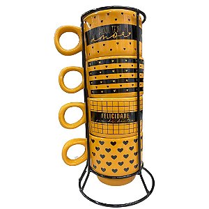 TORRE DE CANECAS COM SUPORTE - A FELICIDADE VEM DE DENTRO