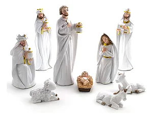 Presepio Decorativo Branco E Dourado Resina Decoracao