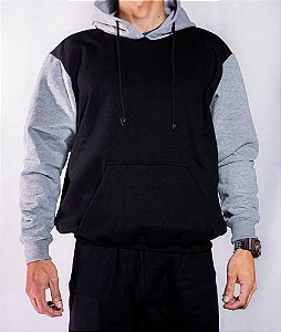Blusa de Moletom Preta e Cinza