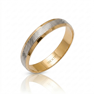 Aliança em Ouro 18k 750 Bicolor Trabalhado 4mm