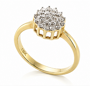 Anel ouro 18k chuveiro com diamante