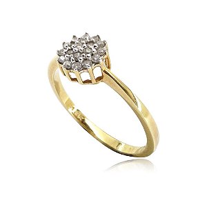 Anel ouro 18k chuveiro com diamante