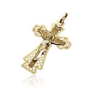 Pingente ouro 18k cruz com Cristo trabalhada