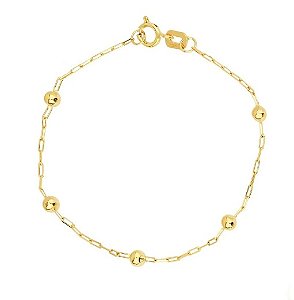 Pulseira ouro 18k 13cm bola 6x2,5mm infantil