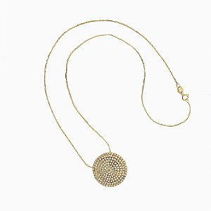 Gargantilha de Ouro, pingente circular com Diamantes