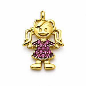 Pingente em Ouro 18k bonequinha cravejado com rubis
