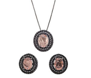 Conjunto colar e brinco prata 925 Morganita Fusion