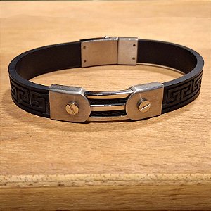 Pulseira em Caucciù e Aço com Trabalhado Grego