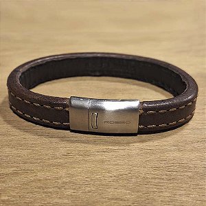 Pulseira em Couro Marrom com feche magnético em Aço.