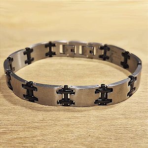 Pulseira em Aço, com detalhe Preto Ionizado