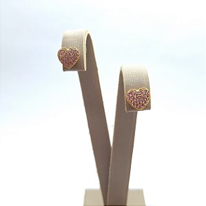 Brinco Ouro 18k Coração Cravejado com Zircônias
