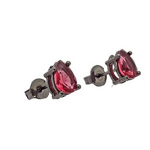 Brinco prata 925 banho ródio negro gota zircônia 5x7mm