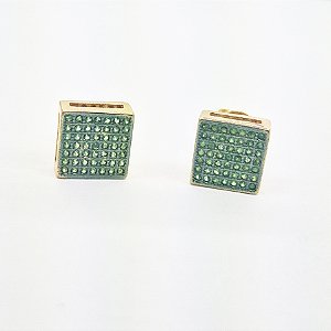Brinco Prata 925 com banho de Ouro quadrado com zirconias