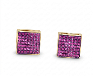 Brinco Prata 925 com banho de Ouro quadrado com zirconias