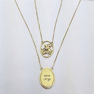 Escapulário 18k São Jorge, Oval com Diamantes
