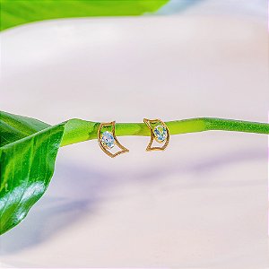 Brinco ouro 18k Curva Retangular com Topázio Azul