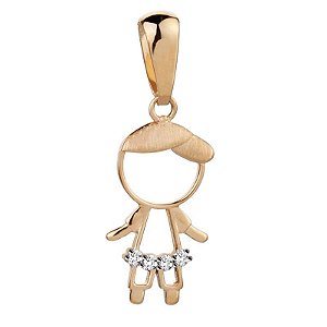 Pingente ouro 18k menino vazado com diamantes