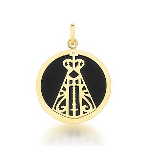 Pingente Nossa Senhora Aparecida em Ouro 18k e Ônix