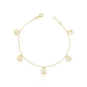 Pulseira Corações Vazados em Ouro 18k com Zircônias